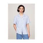 Tommy Hilfiger Tommy Jeans Erkek Keten Çizgili Kısa Kollu Gömlek - Mavi