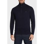 Tommy Hilfiger Yarım Fermuarlı Pamuk ve Kaşmir Karışımlı Regular Fit Kazak Erkek Kazak MW0MW28049 Dw5 - Lacivert - 2XL