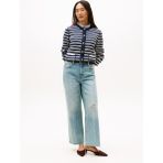 Tommy Hilfiger Yuvarlak Yaka Standart Çizgili Lacivert Kazak Kadın WW0WW408460X4