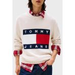 Tommy Jeans % 100 Pamuk Regular Fit Bisiklet Yaka Logolu Kazak Erkek Kazak DM0DM22105 Afn - Bej - XL