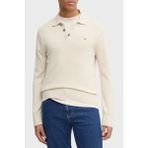 Tommy Jeans % 100 Pamuk Regular Fit Düğmeli Polo Yaka Kazak Erkek Polo Yaka Kazak DM0DM20304 Ach - Krem - 2XL