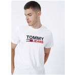 Tommy Jeans Bisiklet Yaka Baskılı Beyaz Erkek T-Shirt DM0DM15379-YBR_TJM CORP LOGO TEE