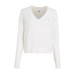 Tommy Jeans Hilfiger TJW ESSENTIAL VNECK SWEATER EXT Kadın Kazak, Beyaz, L