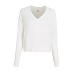 Tommy Jeans Hilfiger TJW ESSENTIAL VNECK SWEATER EXT Kadın Kazak, Beyaz, S