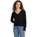 Tommy Jeans Hilfiger TJW ESSENTIAL VNECK SWEATER EXT Kadın Kazak, Siyah, L