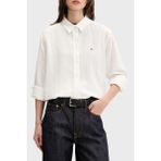 Tommy Jeans Logolu Keten ve Pamuk Karışımlı Uzun Kollu Gömlek Bayan Gömlek DW0DW22209 Ybl - XS - Beyaz