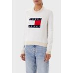 Tommy Jeans Logolu Regular Fit Bisiklet Yaka Kazak Bayan Kazak DW0DW20970 Ybl - Beyaz