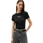 Tommy Jeans TJW SLIM ESS LOGO 1 TEE EXT Kadın T-shirt, Siyah, XS