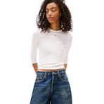 Tommy Jeans TJW SLIM ESSENTIAL RIB LS Kadın T-shirt, Beyaz, L