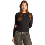 Tommy Jeans TJW SLIM ESSENTIAL RIB LS Kadın T-shirt, Siyah, L