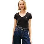 Tommy Jeans TJW SLIM ESSENTIAL RIB V SS Kadın T-shirt Black XS