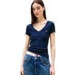 Tommy Jeans TJW SLIM ESSENTIAL RIB V SS Kadın T-shirt Dark Night Navy L