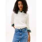 Tommy Jeans Yuvarlak Yaka Standart Nakışlı Beyaz Kazak Kadın DW0DW22165YBH