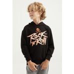 Tommy Life 11002 Siyah Yazı Baskılı Kanguru Cepli Kapüşonlu Standart Kalıp Erkek Çocuk Sweatshirt