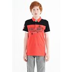 Tommy Life 11087 Coral Renk Bloklu Yazı Nakışlı Standart Kalıp Polo Yaka Erkek Çocuk T-Shirt