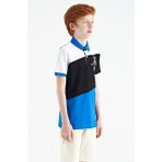 Tommy Life 11088 Saks Renk Bloklu Nakış Detaylı Standart Kalıp Polo Yaka Erkek Çocuk T-Shirt