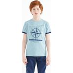 Tommy Life 11106 Açık Mavi Pusula Baskılı Standart Kalıp O Yaka Erkek Çocuk T-shirt