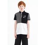 Tommy Life 11108 Koyu Gri Renk Bloklu Nakış Detaylı Standart Kalıp Polo Yaka Erkek Çocuk T-Shirt