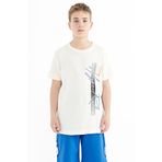 Tommy Life 11119 Ekru Yazı Baskılı O Yaka Standart Kalıp Erkek Çocuk T-shirt