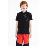 Tommy Life 11144 Siyah Baskılı Cep Detaylı Standart Kalıp Polo Yaka Erkek Çocuk T-Shirt
