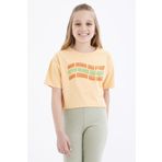 Tommy Life 75038 Oversize Renkli Yazı Baskılı Düşük Omuz O Yaka Kavun İçi Kız Çocuk Crop T-Shirt