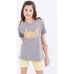 Tommy Life 75041 Basic Yazı Baskılı O Yaka Rahat Form Gri Kız Çocuk T-Shirt