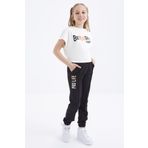 Tommy Life 75050 Yazı Nakışlı Bağcıklı Standart Kalıp Lastik Paça Siyah Kız Çocuk Eşofman Alt