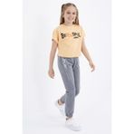 Tommy Life 75051 Yazı Nakışlı Bağcıklı Standart Kalıp Lastik Paça Gri Melanj Kız Çocuk Eşofman Alt