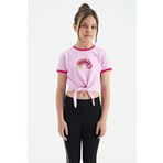 Tommy Life 75113 Pembe Baskı Detaylı O Yaka Çok Renkli Bağlama Detaylı Kız Çocuk T-shirt