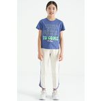 Tommy Life 75118 Açık Eflatun O Yaka Yazı Baskılı Rahat Form Kısa Kollu Cropped Kız Çocuk T-shirt