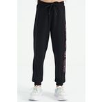 Tommy Life 75123 Siyah Yan Yazı Nakışlı Bağcıklı Standart Kalıp Jogger Kız Çocuk Eşofman Alt