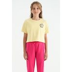 Tommy Life 75126 Sarı Ön Arka Baskılı O Yaka Düşük Omuz Oversize Kısa Kollu Kız Çocuk T-Shirt