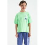 Tommy Life 75127 Neon Yeşil Ön Arka Baskılı O Yaka Oversize Kısa Kollu Kız Çocuk T-shirt