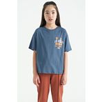 Tommy Life 75127 Petrol Ön Arka Baskılı O Yaka Oversize Kısa Kollu Kız Çocuk T-shirt
