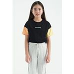 Tommy Life 75130 Siyah Yazı Baskılı O Yaka Düşük Omuzlu Oversize Kız Çocuk T-shirt