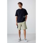 Tommy Life 81266 Gri Melanj Pamuklu Kalın Yumuşak Dokulu Comfort Fit Baskılı Erkek Şort