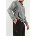 Tommy Life 85117 Gri Melanj Siyah Kapüşonlu Kanguru Cep Oversize Lastik Paça Erkek Eşofman Takımı