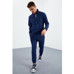 Tommy Life 85117 Kapüşonlu Kanguru Cep Oversize Lastik Paça İndigo Erkek Eşofman Takımı