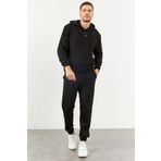 Tommy Life 85117 Kapüşonlu Kanguru Cep Oversize Lastik Paça Siyah Erkek Eşofman Takımı