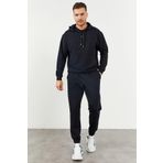 Tommy Life 85117 Lacivert Kapüşonlu Kanguru Cep Lastik Paça Oversize Erkek Eşofman Takımı