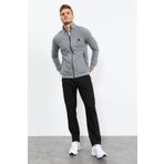 Tommy Life 85152 Gri Melanj Siyah Dik Yaka Fermuarlı Standart Kalıp Klasik Paça Erkek Eşofman Takımı