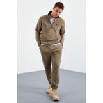 Tommy Life 85159 Camel Yarım Fermuar Dik Yaka Lastik Paça Polar Erkek Eşofman Takımı