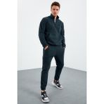 Tommy Life 85159 Orman Yeşil Yarım Fermuar Lastik Paça Polar Erkek Eşofman Takımı