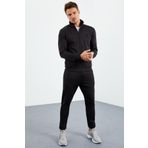 Tommy Life 85160 Siyah Dik Yaka Fermuarlı Standart Kalıp Manşetli Erkek Eşofman Takımı