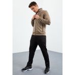 Tommy Life 85162 Camel Siyah Dik Yaka Fermuarlı Standart Kalıp Klasik Paça Erkek Eşofman Takımı