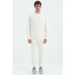 Tommy Life 85190 Ekru O Yaka Rahat Kalıp Şardonlu Basic Jogger Erkek Eşofman Takımı