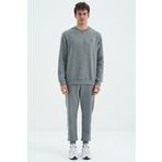 Tommy Life 85190 Gri Melanj O Yaka Rahat Kalıp Şardonlu Basic Jogger Erkek Eşofman Takımı