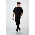 Tommy Life 85251 Siyah Pamuklu Kalın Yumuşak Dokulu Oversize Fit Basic Erkek Eşofman Takımı