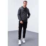 Tommy Life 87839 Antrasit Melanj Nakışlı Kanguru Cep Standart Kalıp Kapüşonlu Erkek Sweatshirt