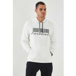 Tommy Life 87839 Ekru Nakışlı Kanguru Cep Standart Kalıp Kapüşonlu Erkek Sweatshirt